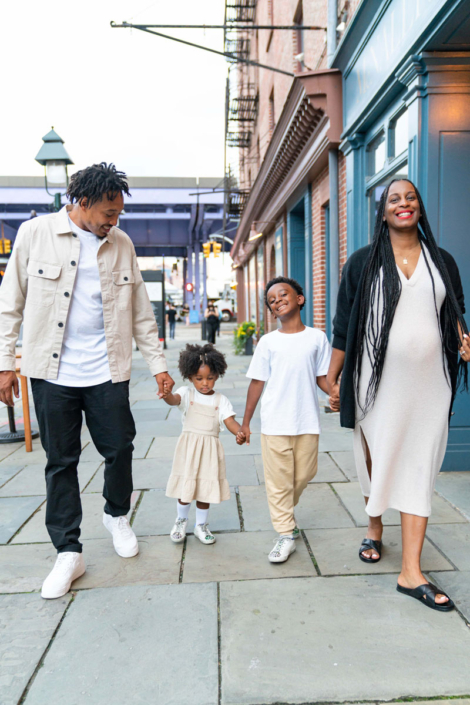 family photo at the NYC Seaport