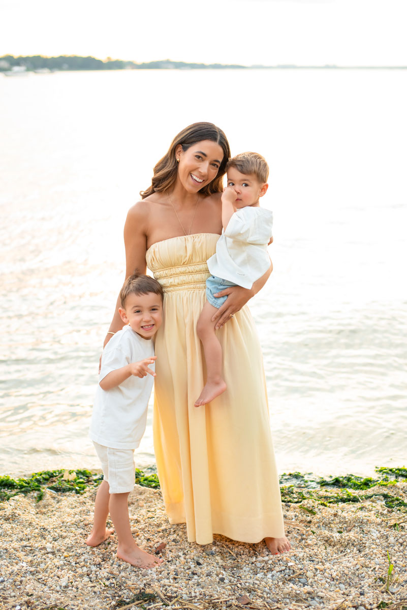 mom and kids on the beach